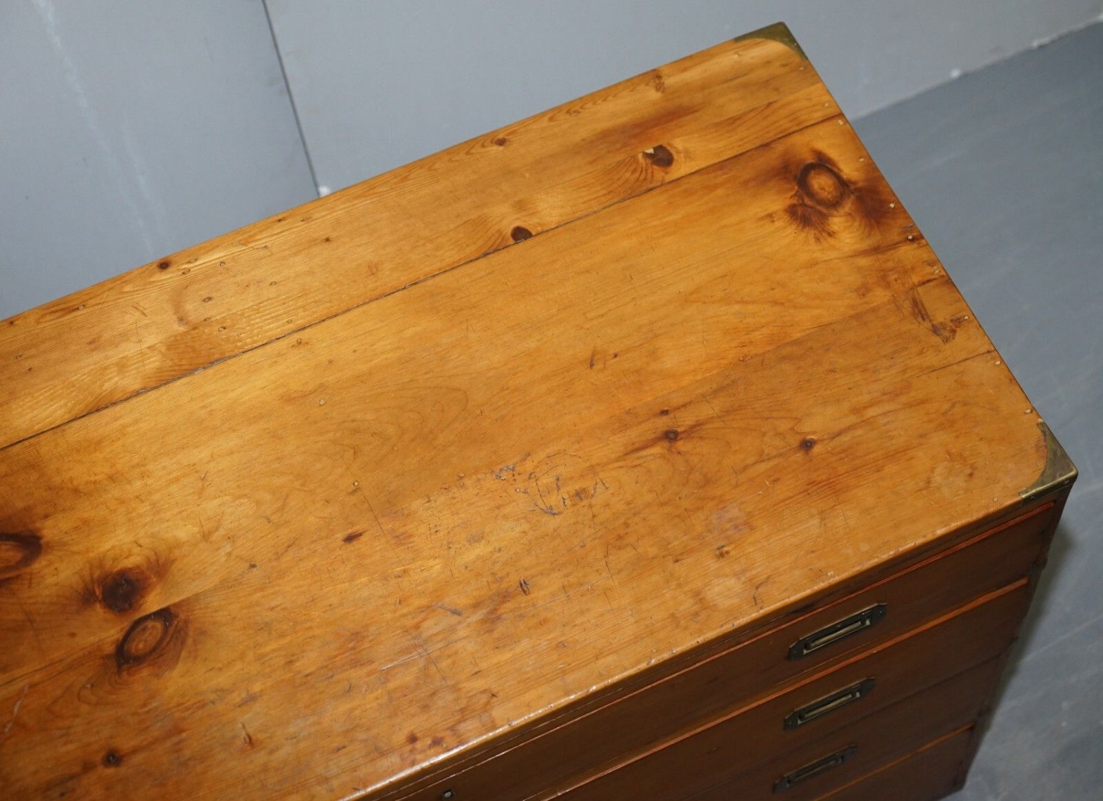 Sublime Victorian Pine Military Campaign Chest Of Drawers Original Brass Fitting photo 3420.0