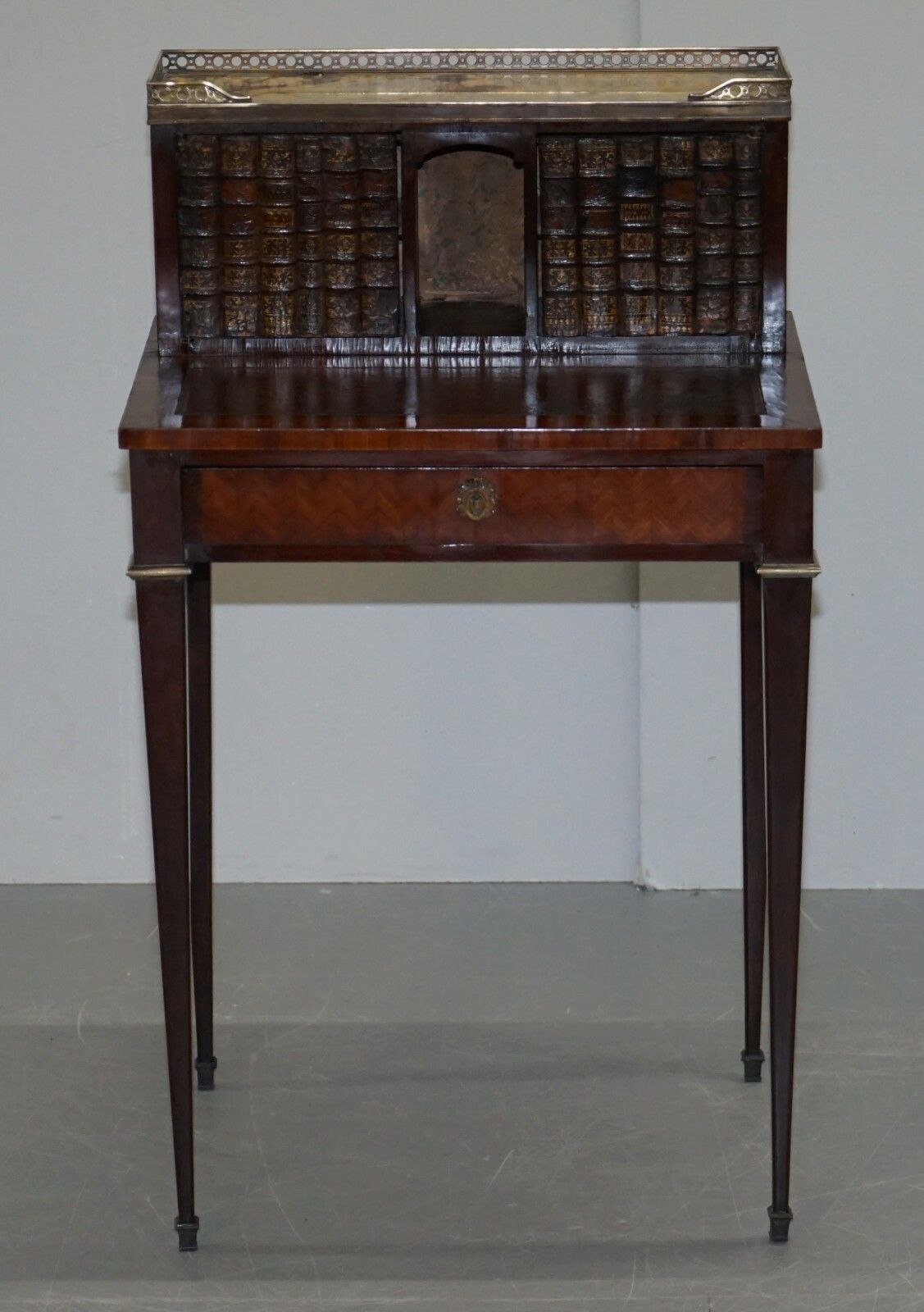Antique French Circa 1870 Bonheur Du Jour Rosewood Marble Desk Bureau Faux Books photo furniture