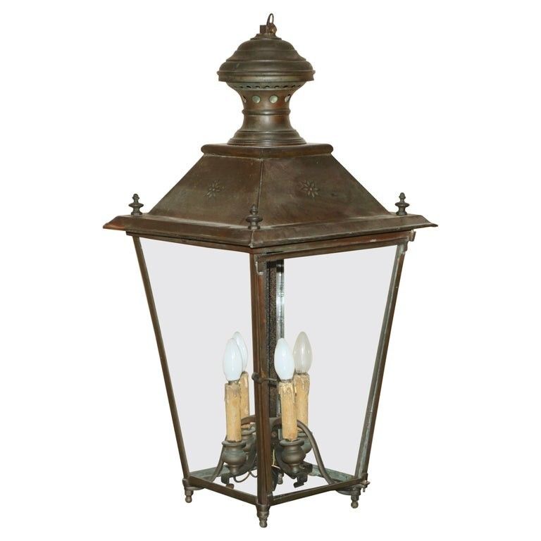 Antique Victorian Bronze Hanging Lantern With Four Candle Interior Must See