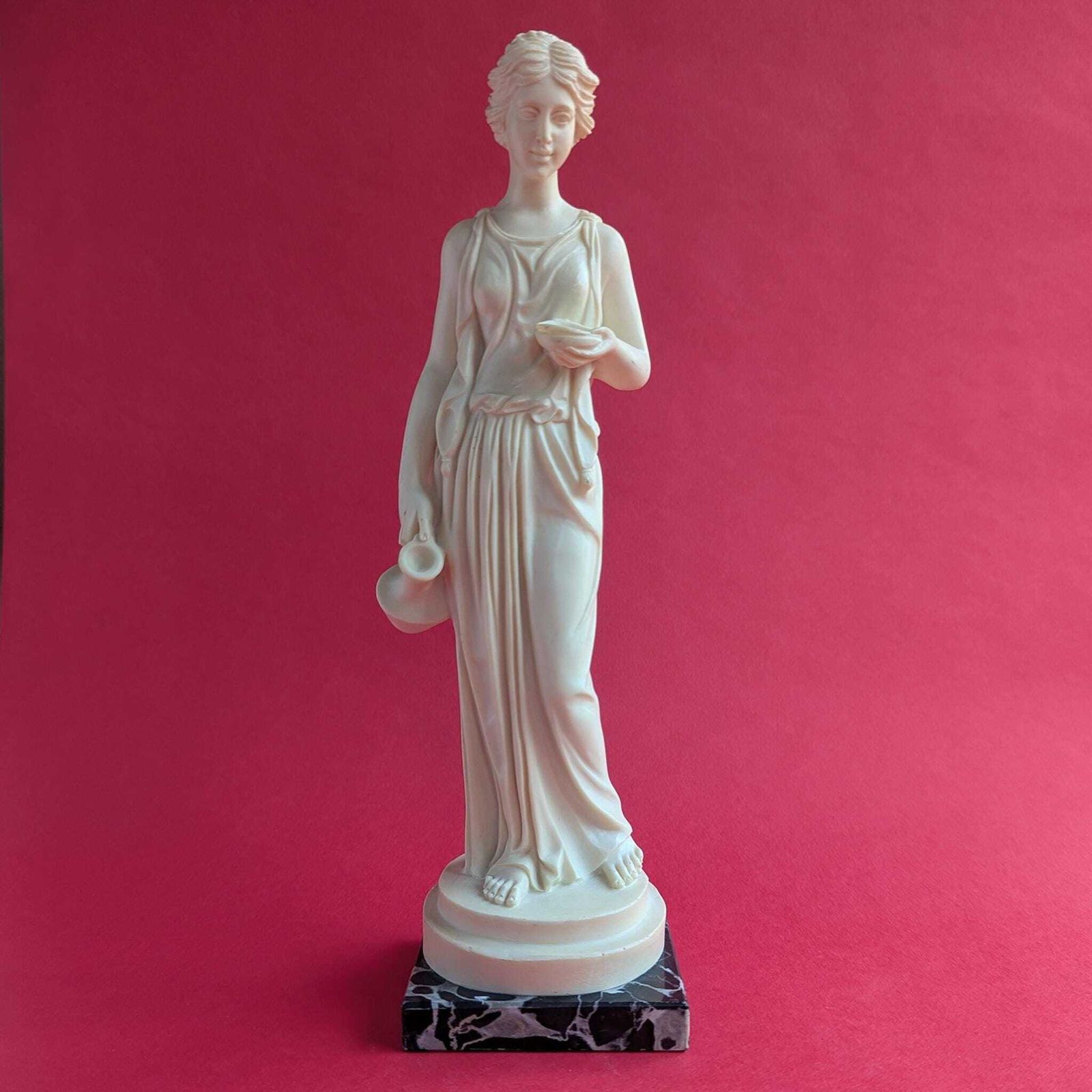 Vintage Italian Goddess Figurine, 1960s Neoclassical Amilcare Santini Statue, Alabaster And Marble Base
