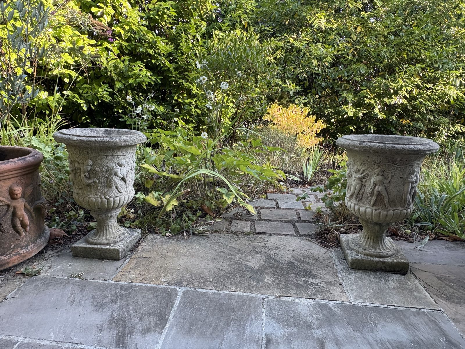 Set Of Three Greco Roman Carved Garden Pots” photo for sale