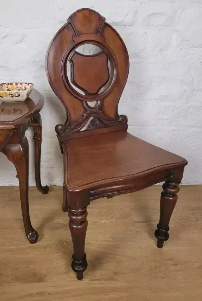 Georgian Hall Chair Shield Back Circa 1860 Carved English Postage Available photo furniture