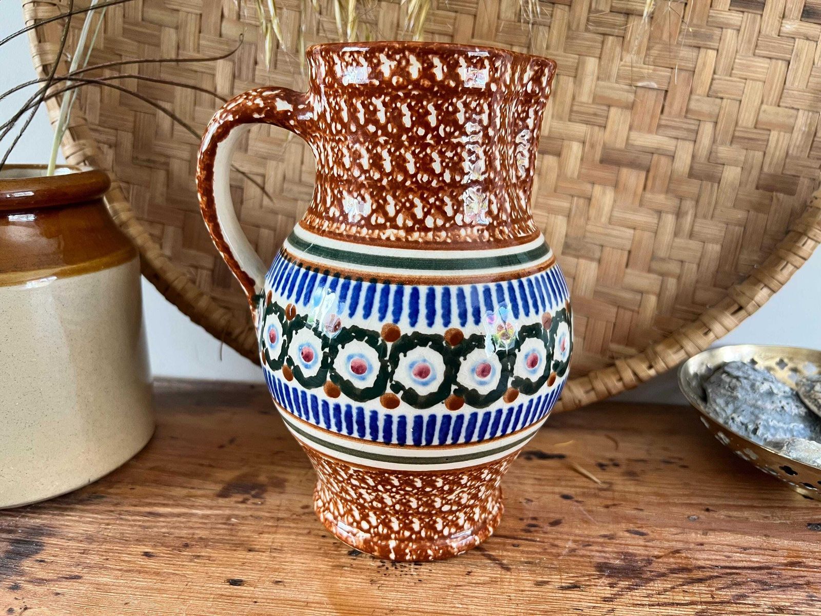 Polish Pottery Vintage Boleslawiec Rare Bunzlauer Keramik Jug   Hand Painted Pitcher   Unique Folk Art Stoneware Vase   Studio Art Potter