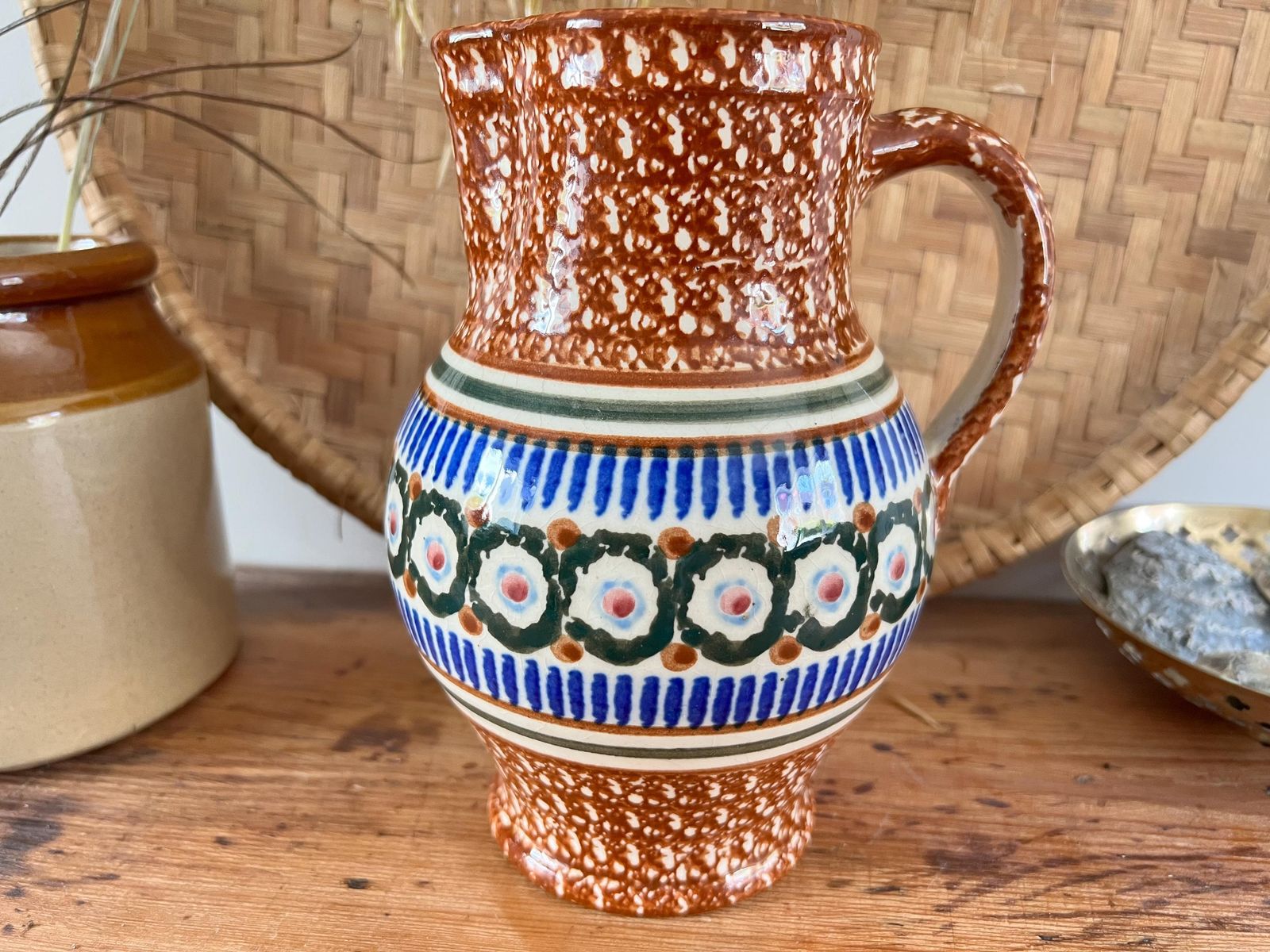 Polish Pottery Vintage Boleslawiec Rare Bunzlauer Keramik Jug   Hand Painted Pitcher   Unique Folk Art Stoneware Vase   Studio Art Potter photo 65.0