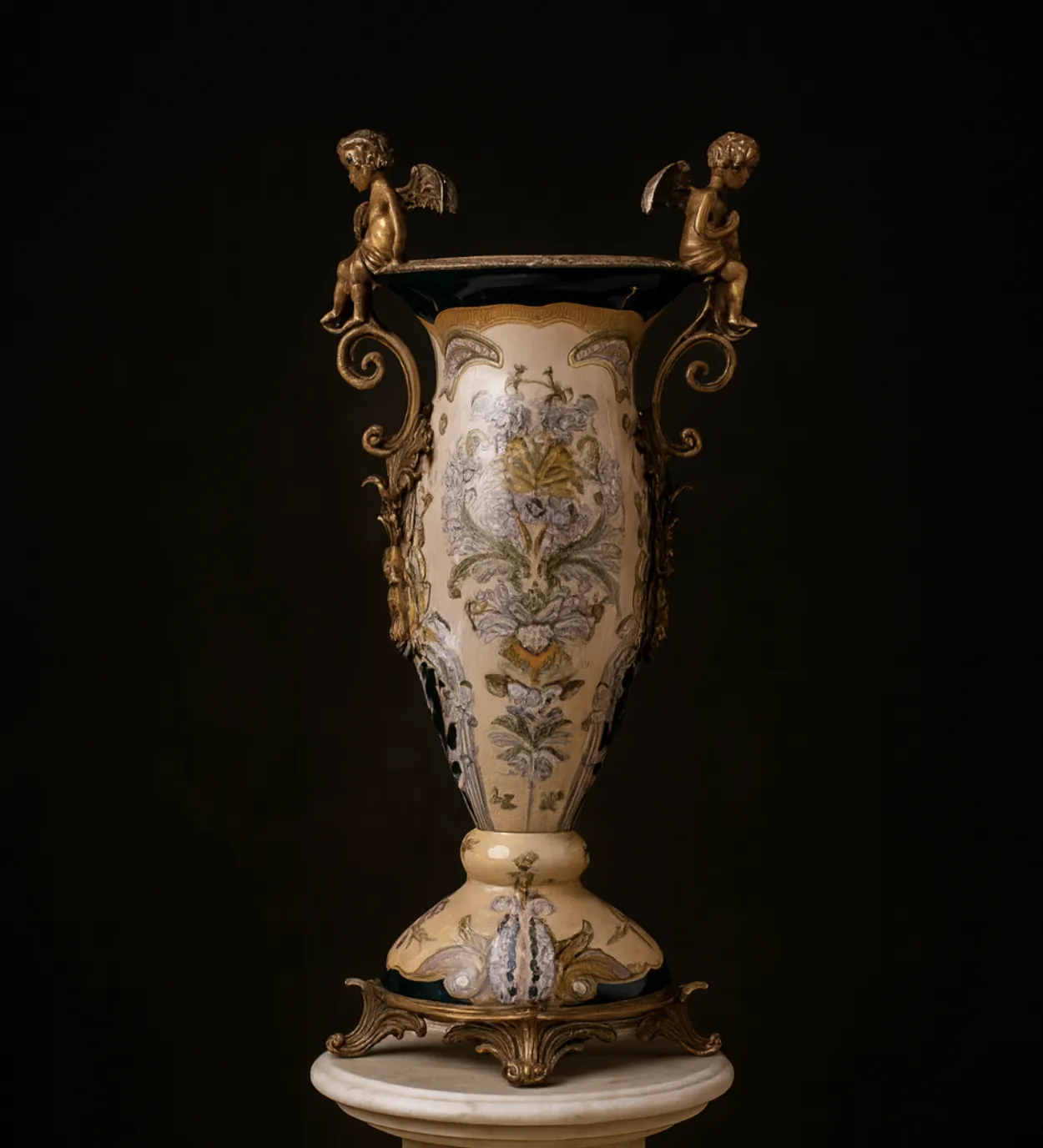 Porcelain And Bronze Vase With Angelic Motifs – Elegant Centerpiece For Art Lovers