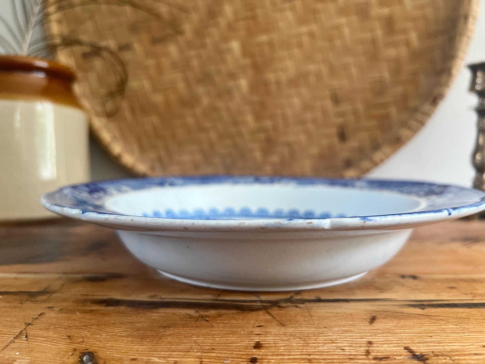 Rare Antique Mason's Patent Ironstone China Dish Bowl | Blue And White Chinoiserie Circa 1820 | Collectible English Ironstone Serving Plate photo vintage