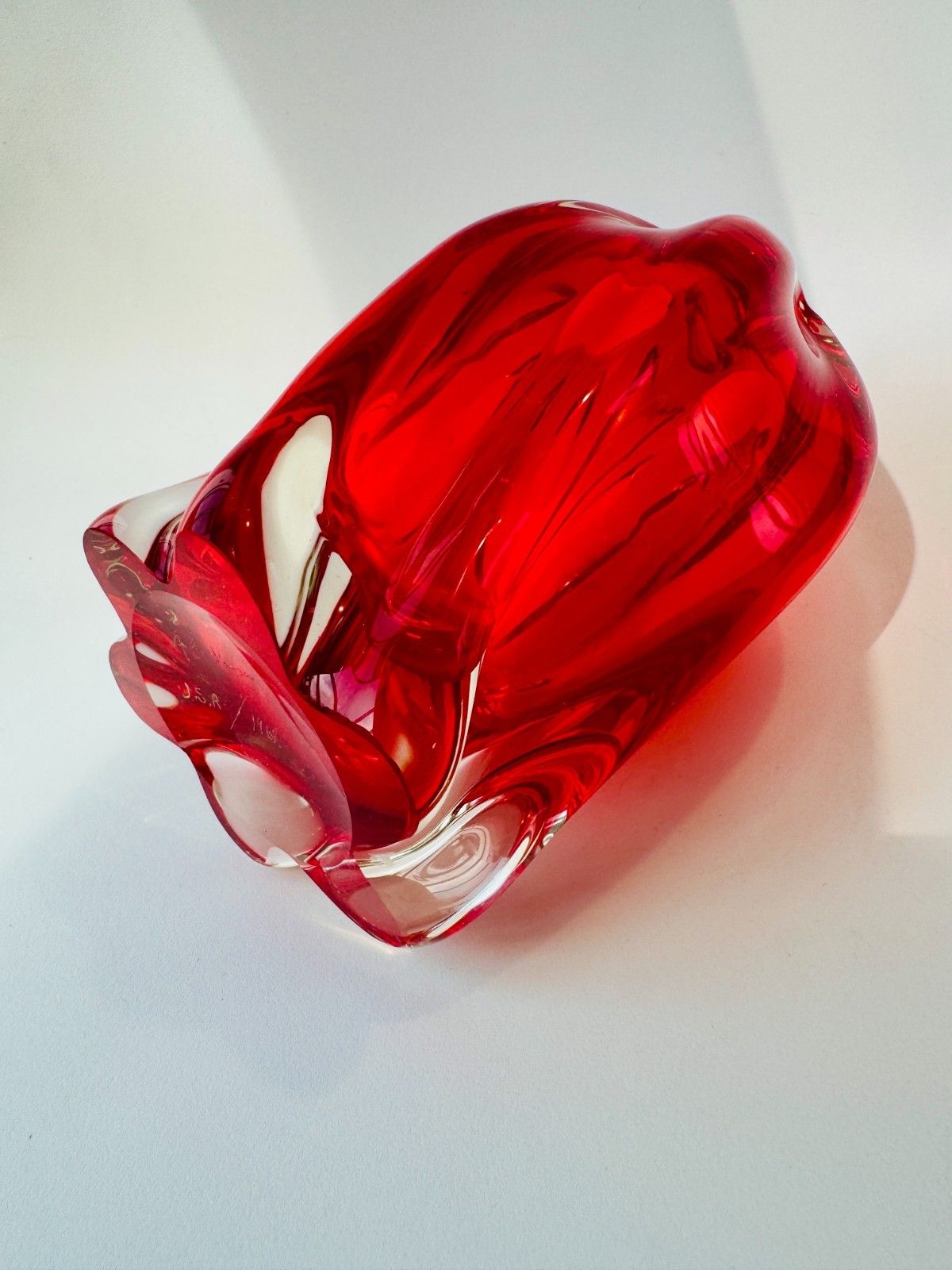 photo buy Fabulous Vintage Bright Red Glass Spiral Twist Sommerso Vase 1962 Signed