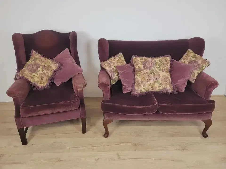 Victorian Wingback Armchair Velvet Purple 19thc Upholstered Delivery Available photo furniture