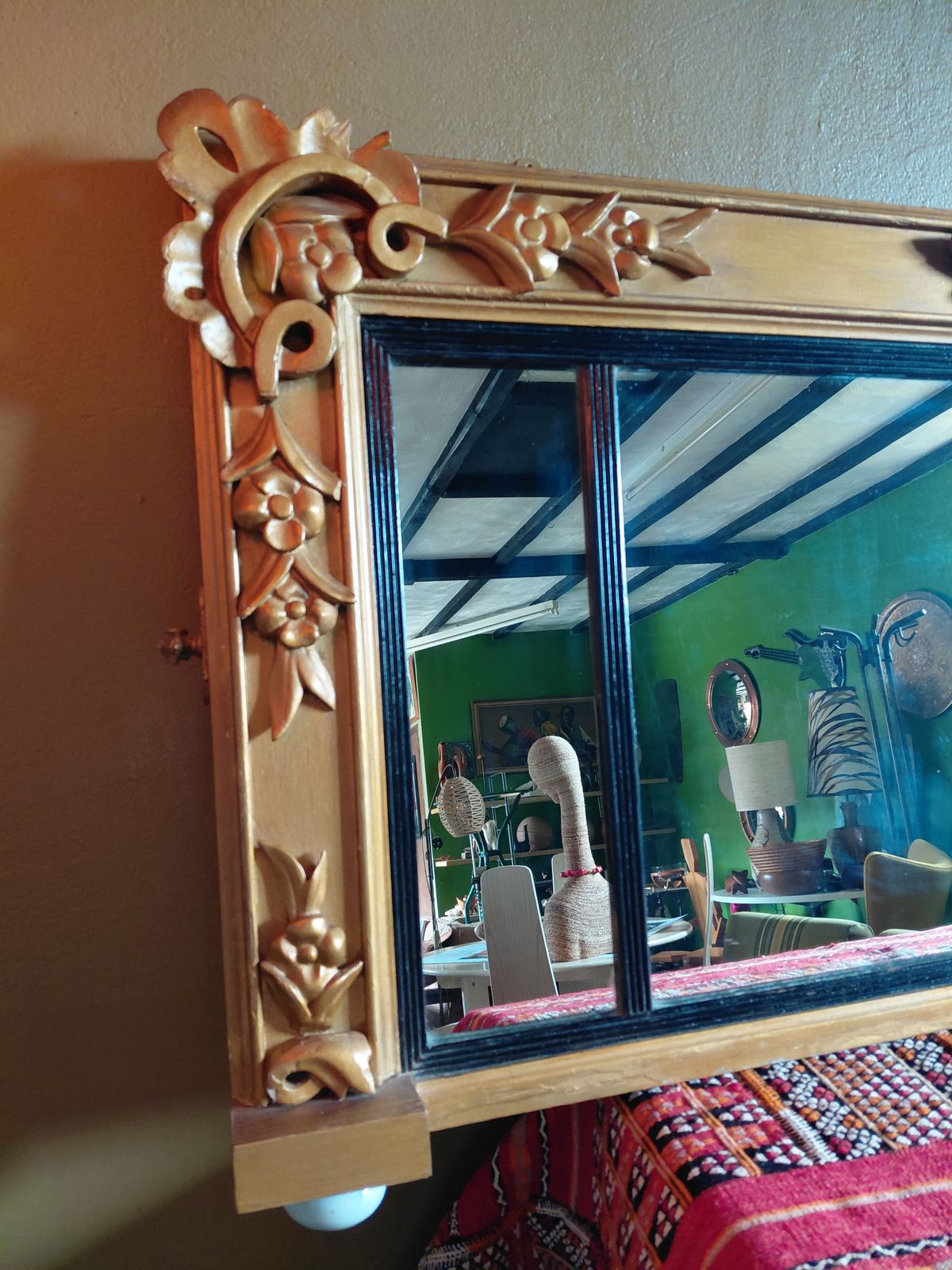 19th Century Gilt Framed Triple Over Mantle Mirror On Ceramic Bun Feet With Ebonised & Reeded Slip Frame photo buy