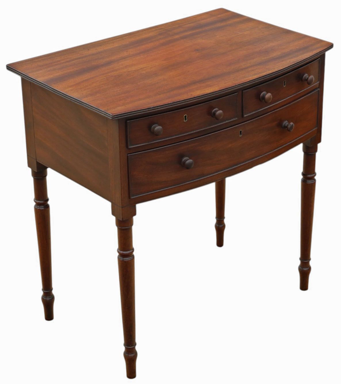 Fine Quality Antique 19th Century Georgian Bow Front Mahogany Writing Table – Desk, Bed Side Or Dressing Table photo Furniture