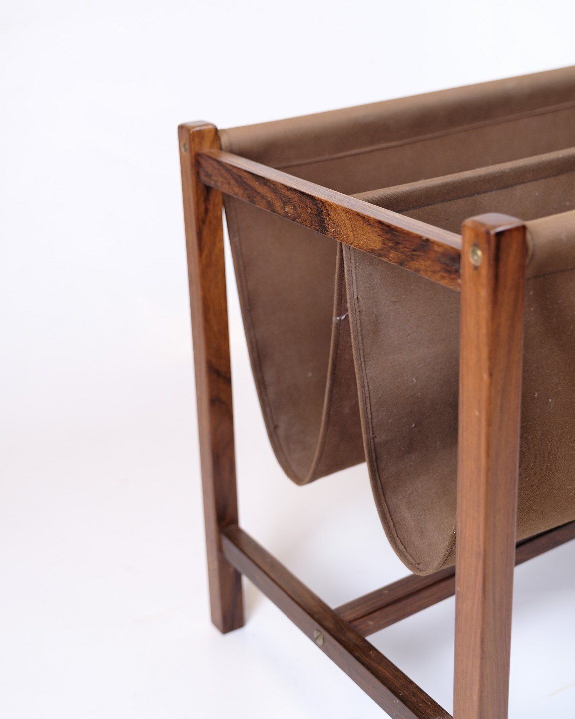 Newspaper/Magazine Holder   Rosewood & Brown Canvas   Danish Design   1960s photo for sale