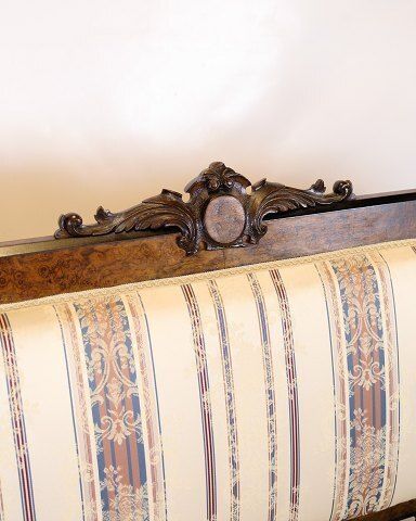 Antique 3 Seater Sofa   Klunke Style   Striped Upholstery   Walnut   Turned Legs   1890s photo for sale