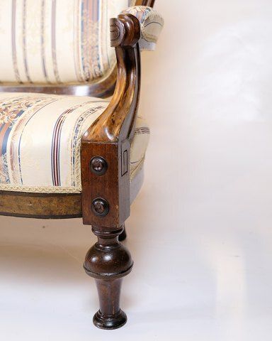 Antique 3 Seater Sofa   Klunke Style   Striped Upholstery   Walnut   Turned Legs   1890s photo 1085.0
