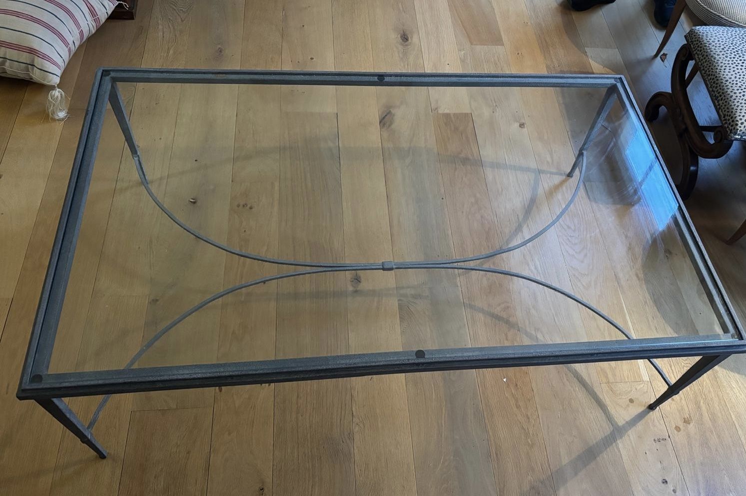 Large French Maison Jensen Style Glass And Galvanised Steel Coffee Table