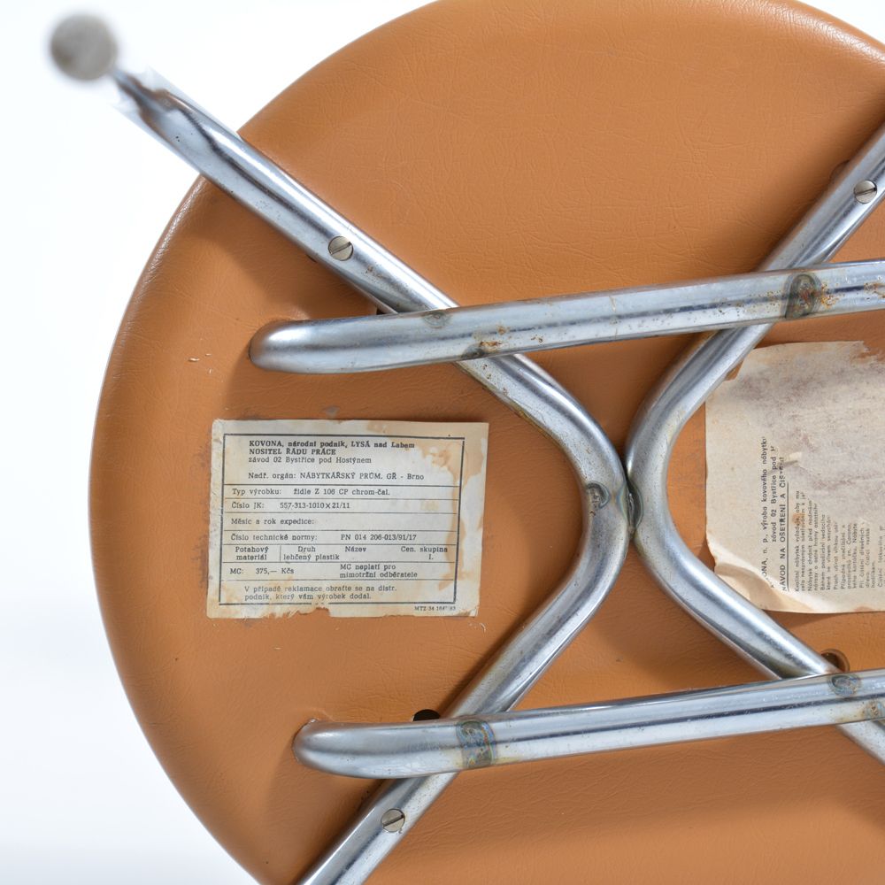 photo for sale Midcentury Chair By Kovona In Faux Leather And Chrome, Czechoslovakia 1970s