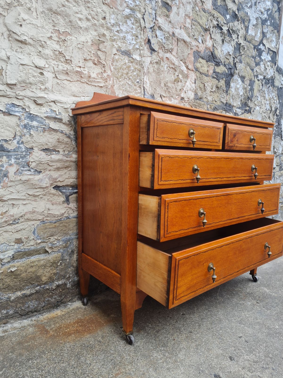 photo buy Vintage Oak Chest Of Drawers, 1930s Large Five Drawer Large Chest Highly Detailed