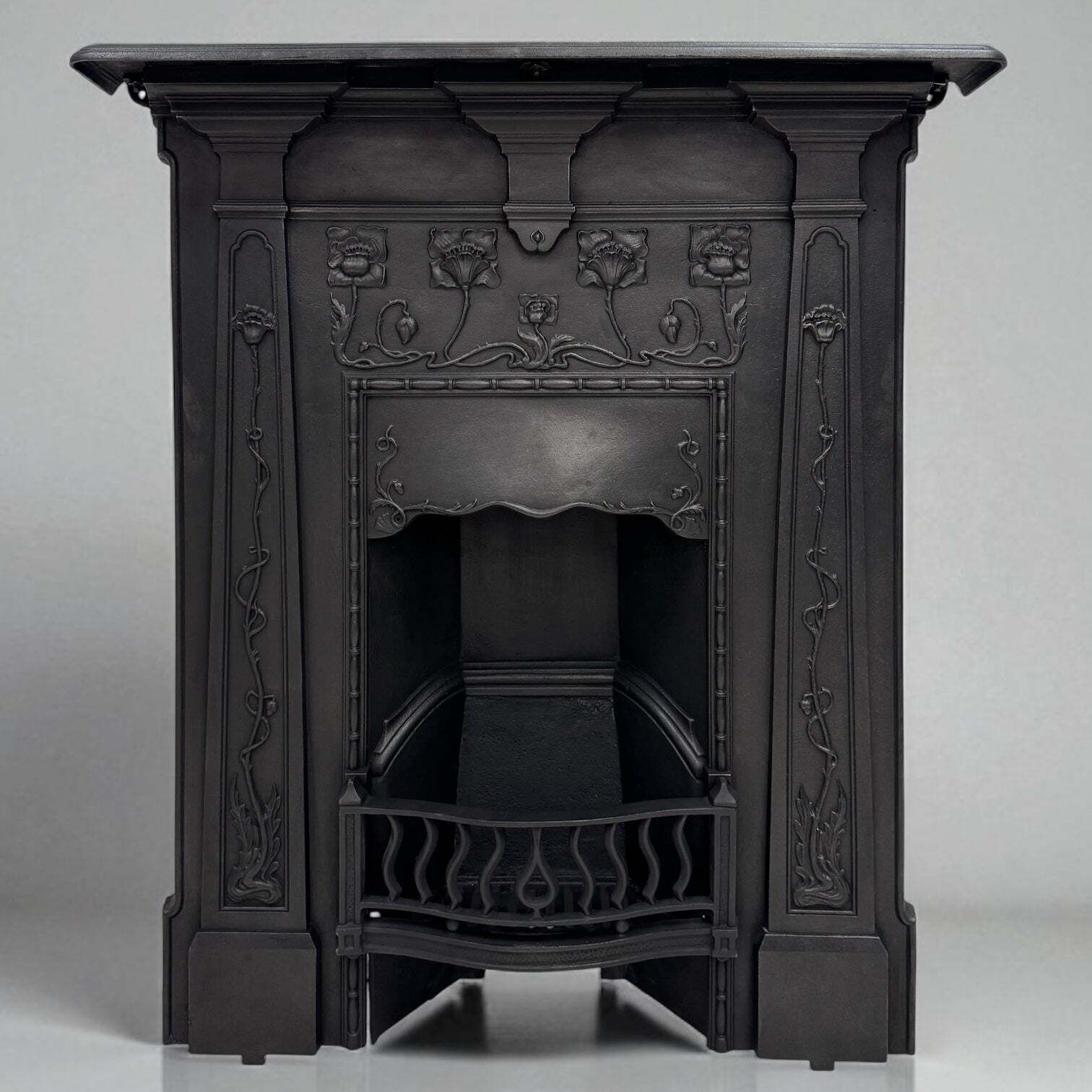 Antique Art Nouveau Cast Iron Combination Fireplace