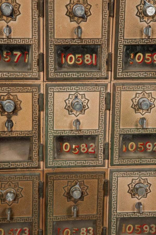 Large Vintage USA Post Office Mailboxes | Early Mid Century U.S Military photo Furniture