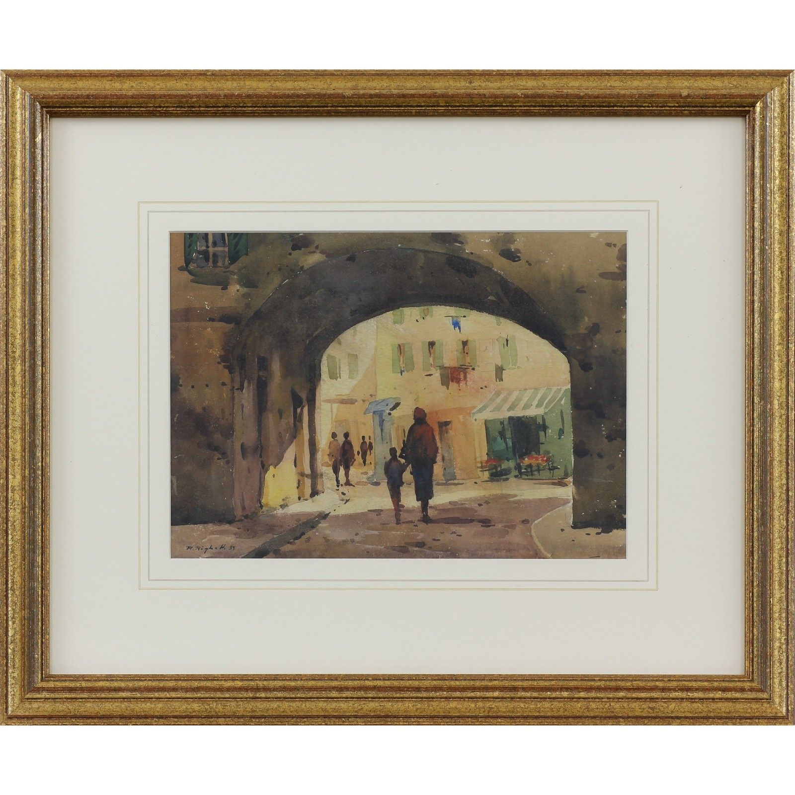 Watercolour By Renato Righetti.  Arche Dans La Vieux Nice