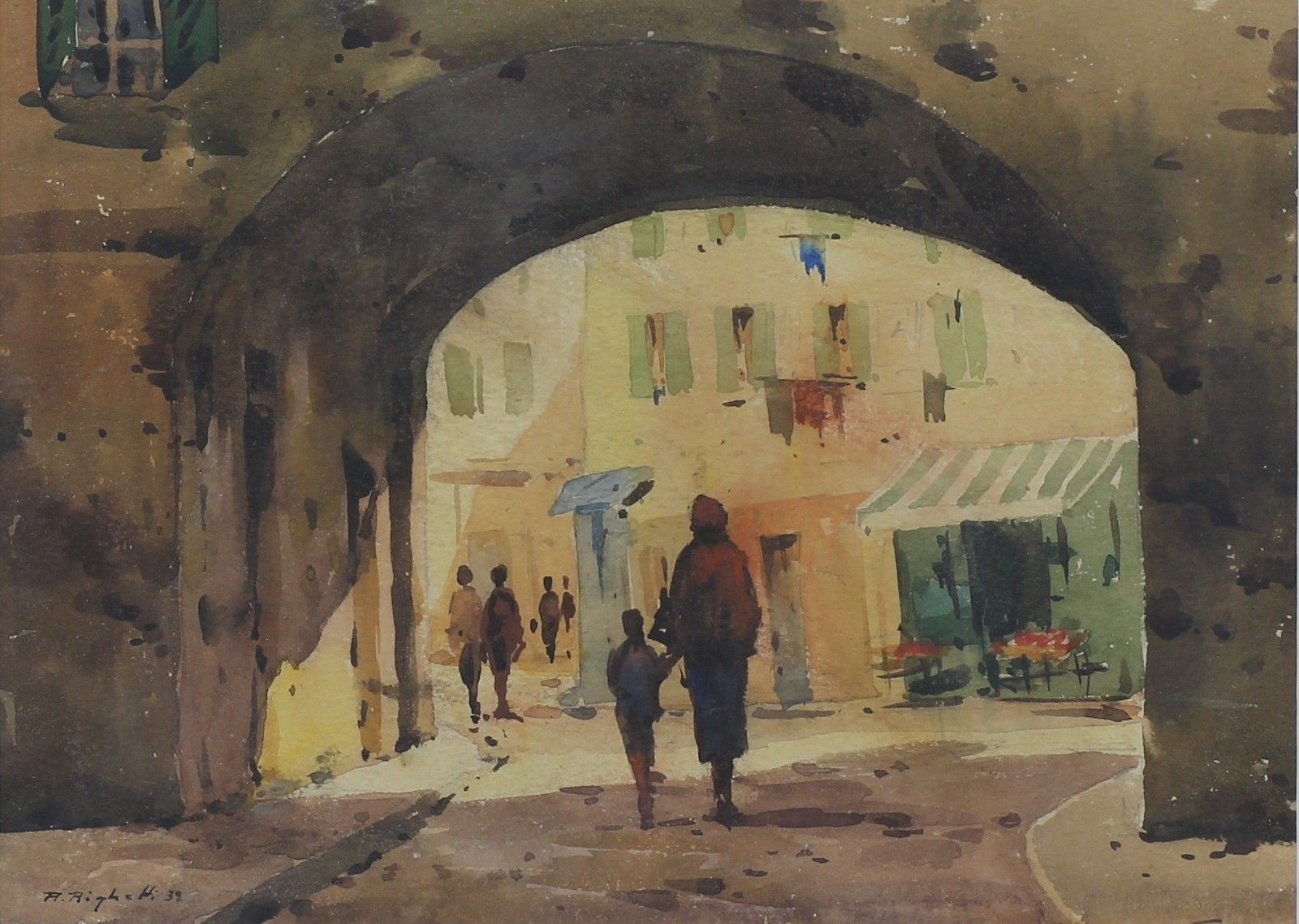 Watercolour By Renato Righetti.  Arche Dans La Vieux Nice photo furniture