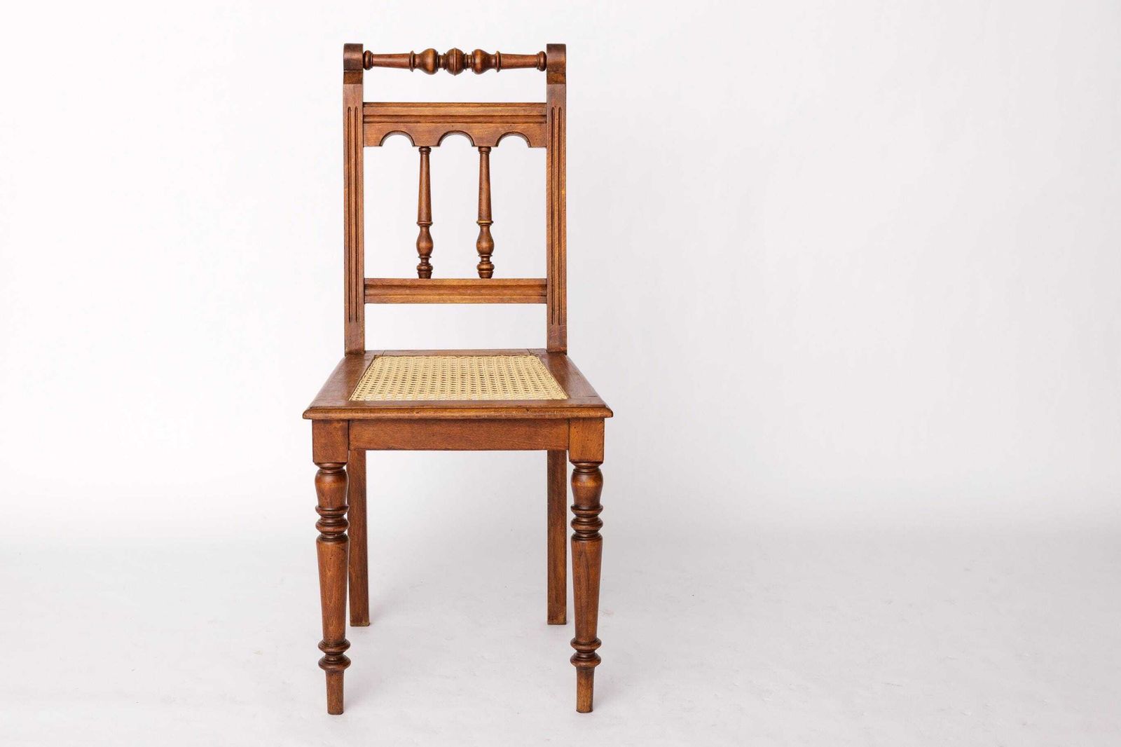 Antique Belgian Chair – Early 20th Century Beechwood Dining Chair With Turned Wood Details & New Woven Seat