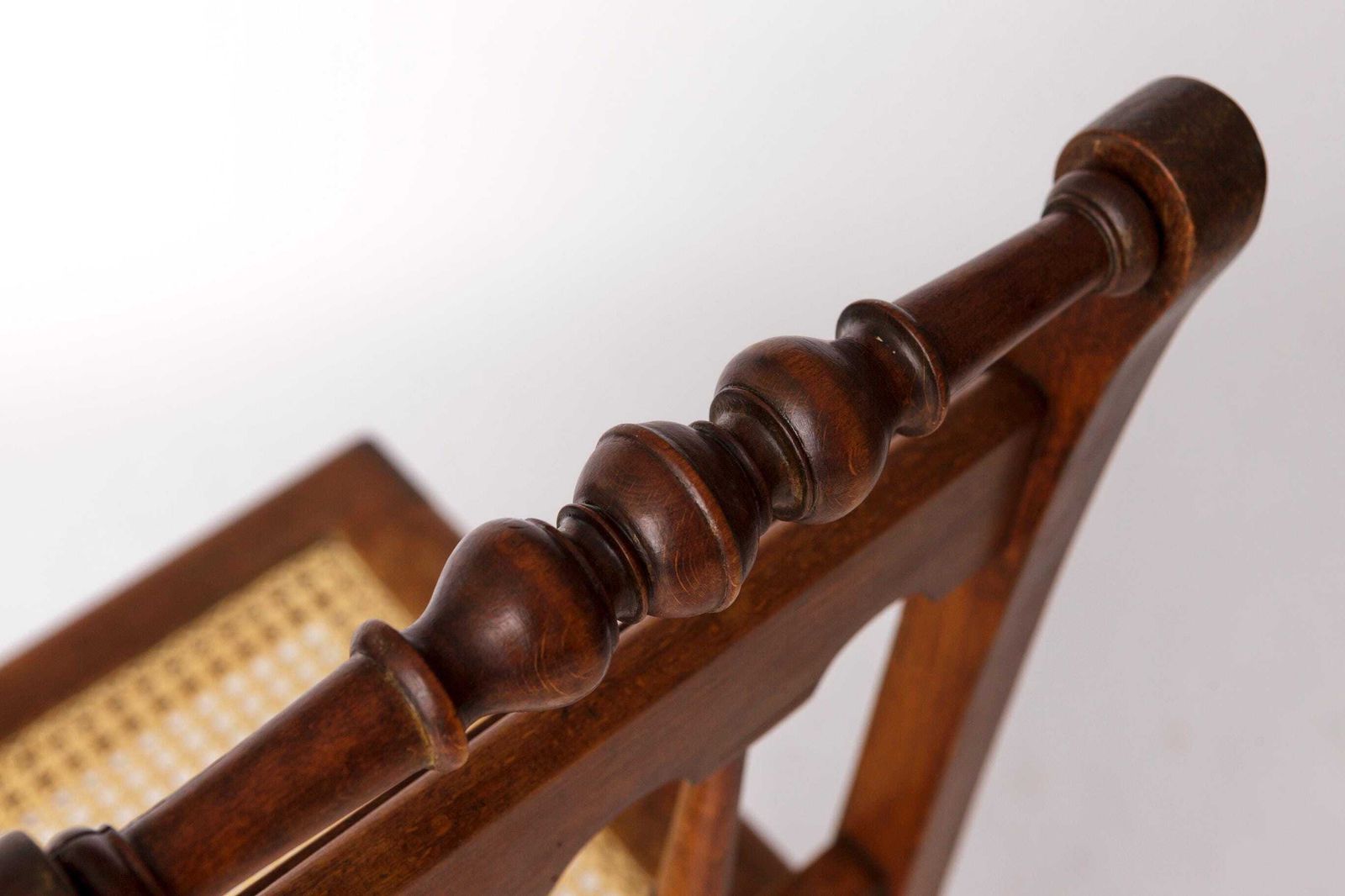 photo furniture Antique Belgian Chair – Early 20th Century Beechwood Dining Chair With Turned Wood Details & New Woven Seat