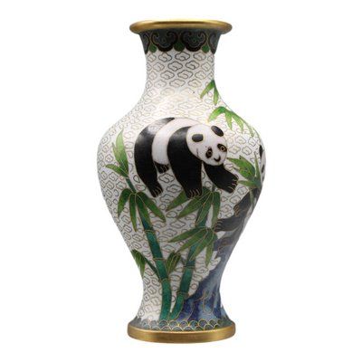 Vintage Cloisonné Chinese Enamel Panda Vase, 1960s photo 225.0