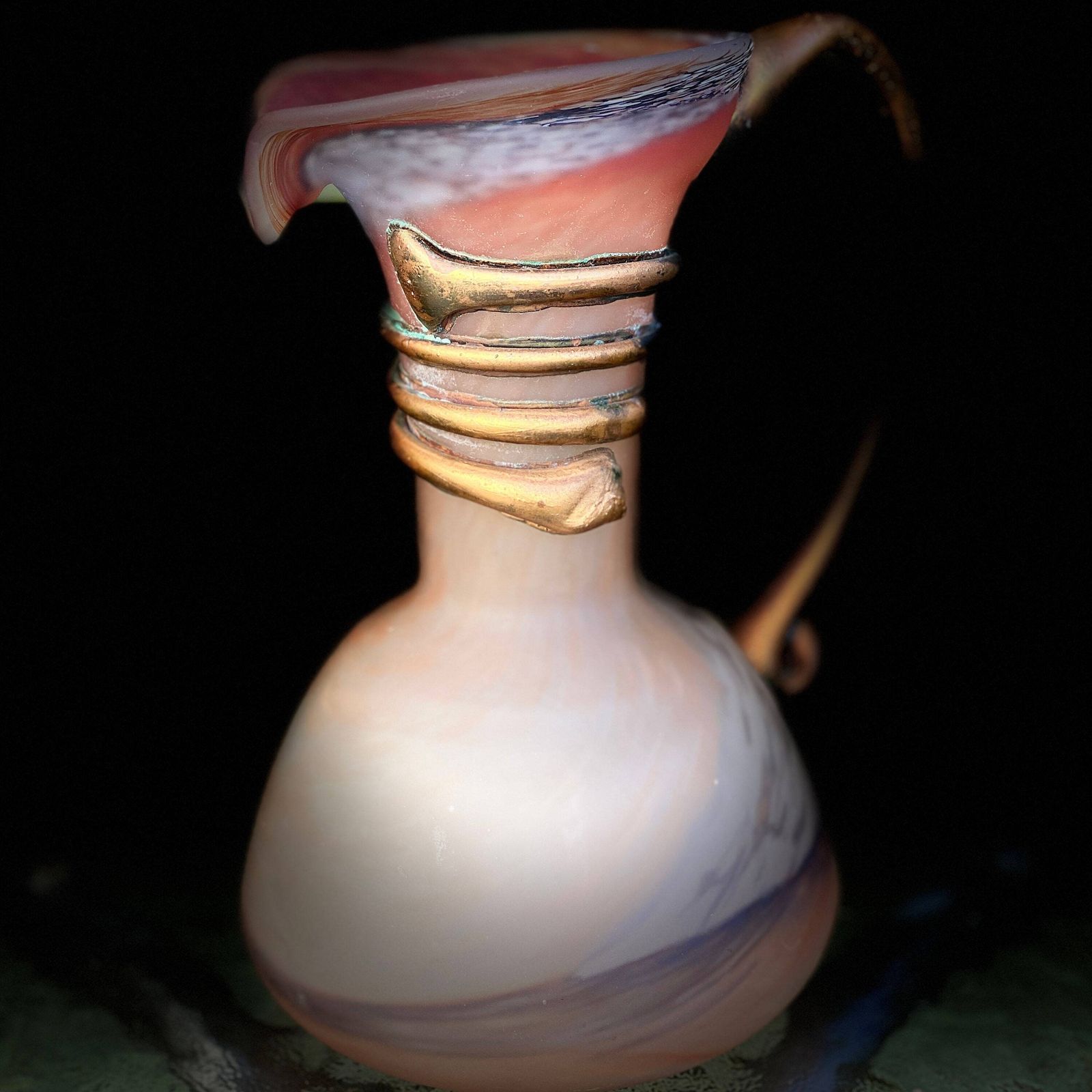 Unique Filip Ravert Art Glass Jug/Ewer/Vase With Copper/Bronze Organic Overlay photo furniture