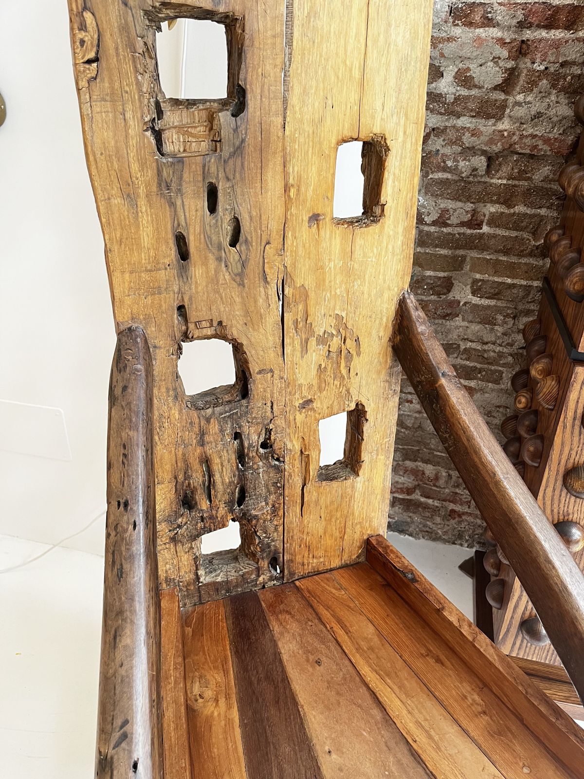 Midcentury Sculptural Olive Wood And Walnut French Chair photo vintage