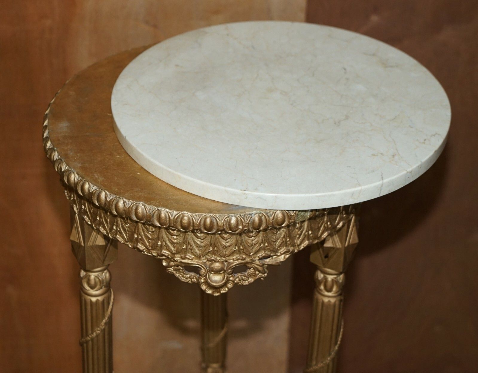 Home Decor Pair Of Antique Giltwood Marble Topped Jardiniere Plant Marble Bust Stands photo
