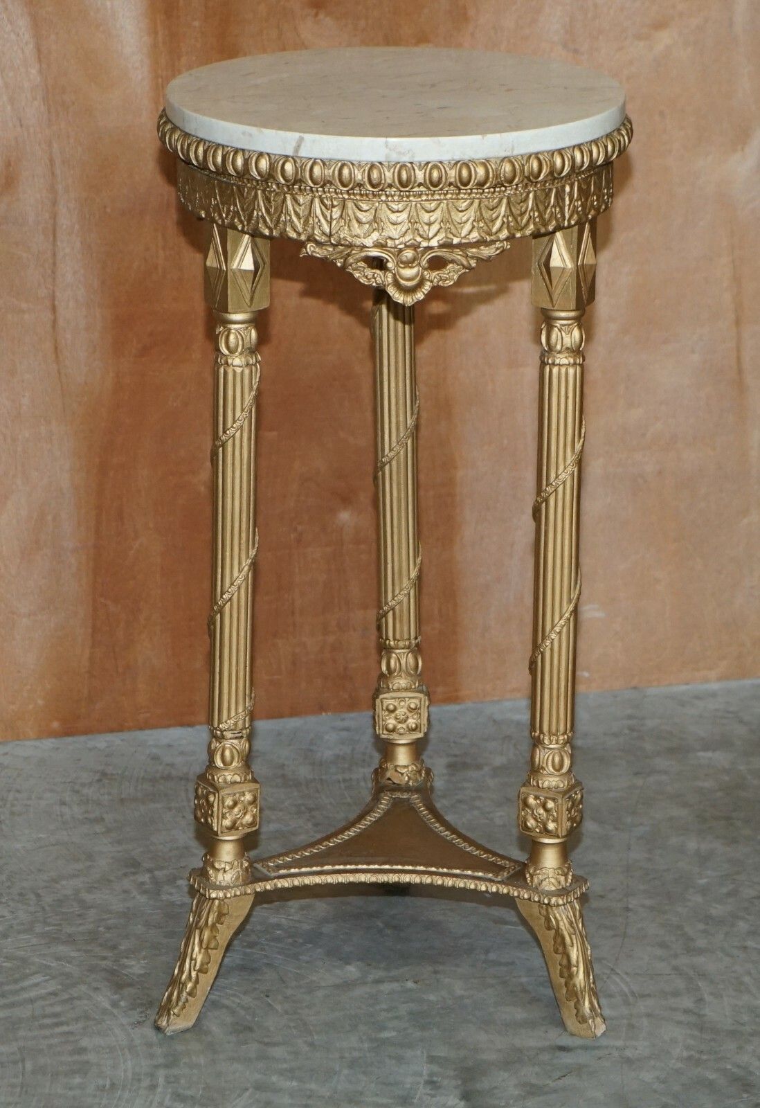 2850.0 Pair Of Antique Giltwood Marble Topped Jardiniere Plant Marble Bust Stands photo