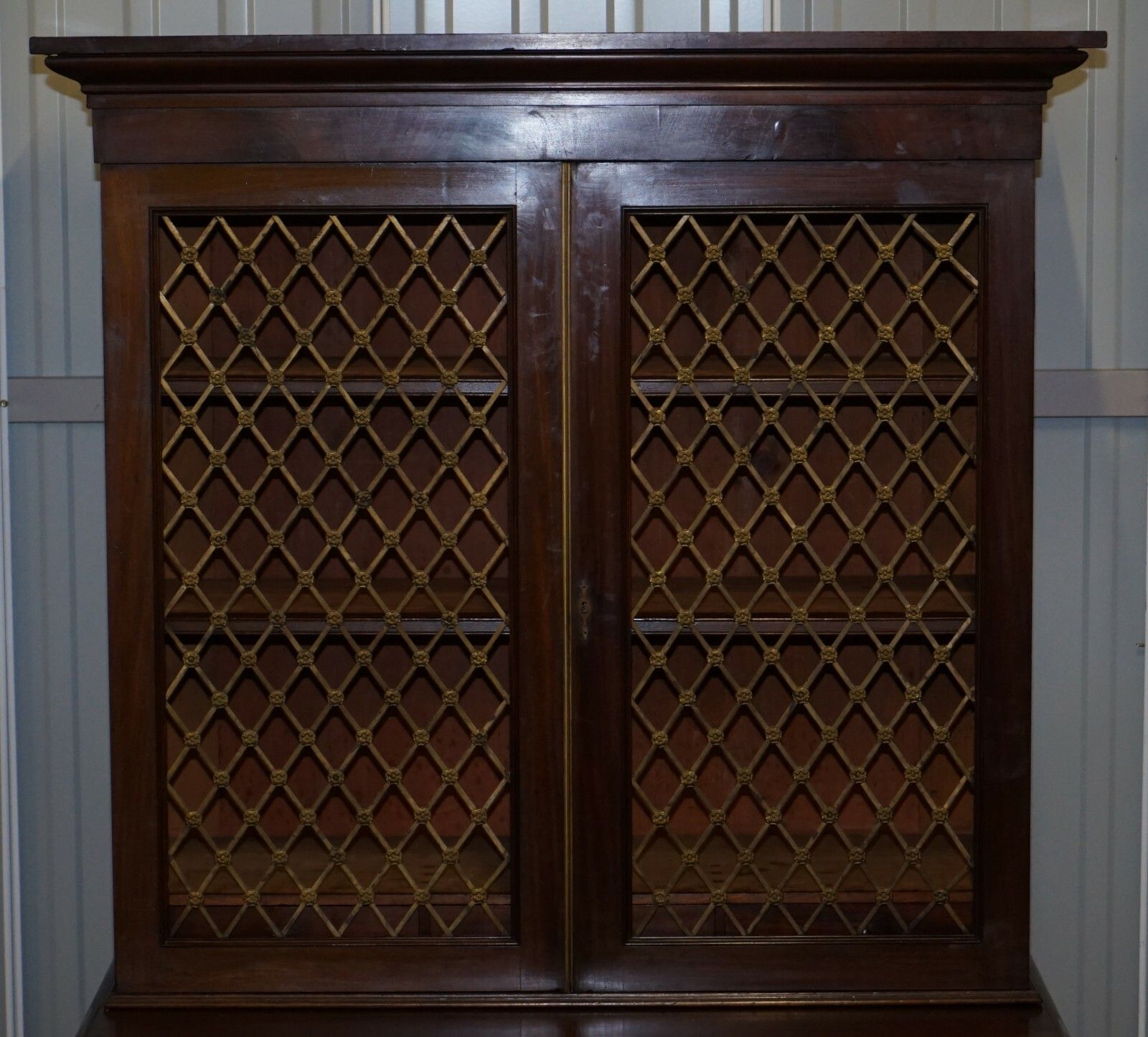 Rare 19th Century Mahogany Pierced Bronzed Door Bookcase With Chest Of Drawers photo 2850.0