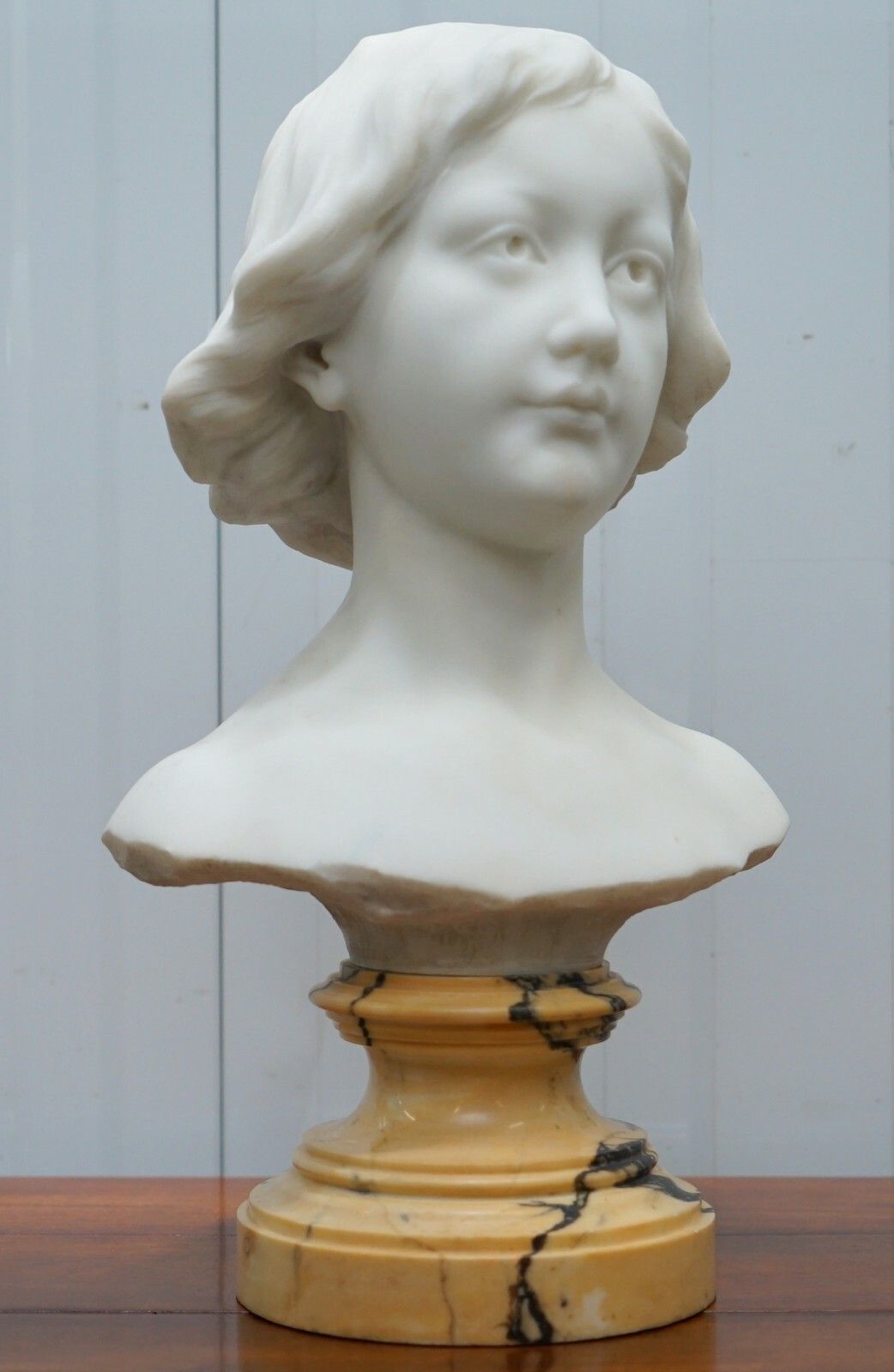 Napoleon III French Solid Marble Bust, Signed By Sculptor Of A Beautiful Women photo for sale