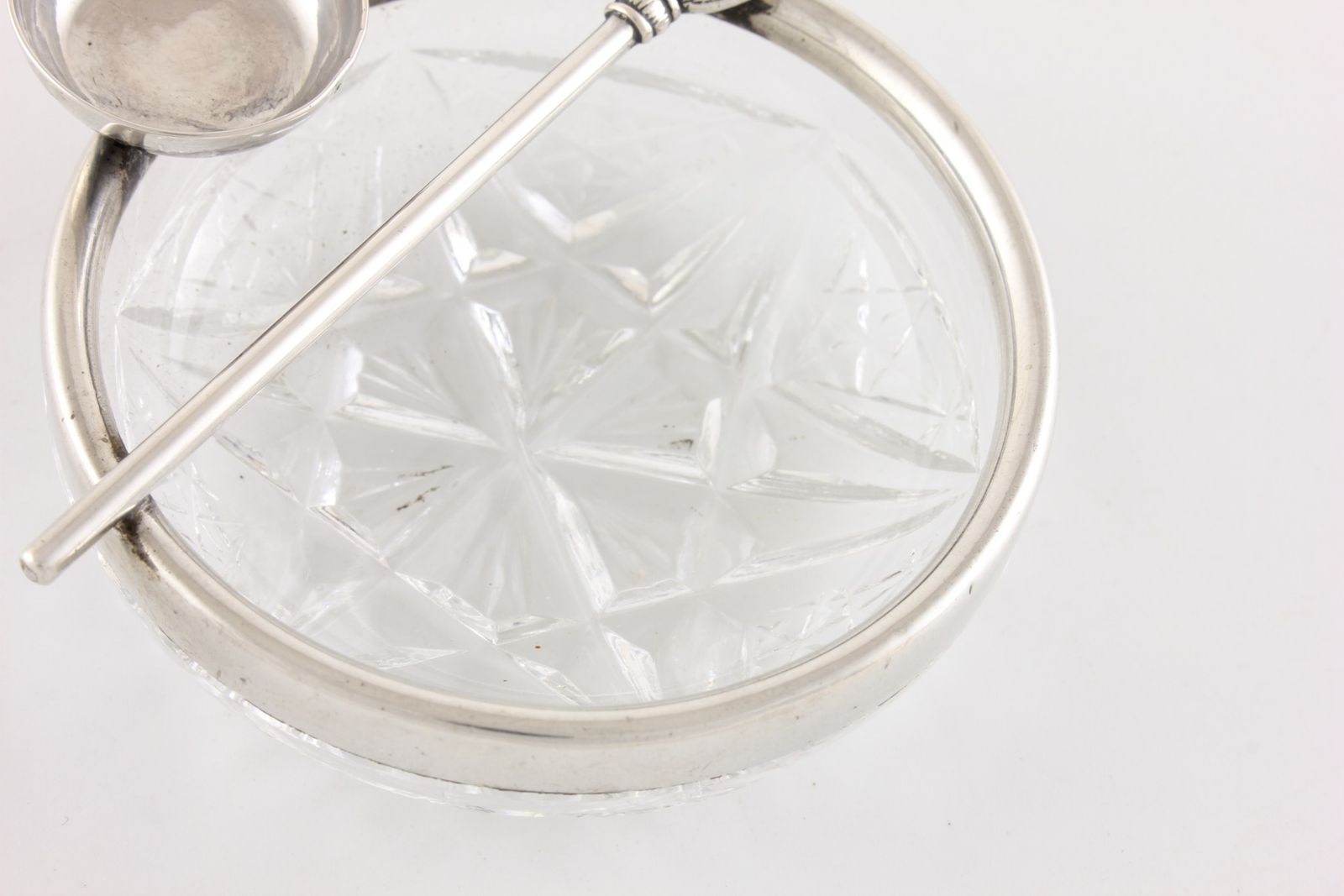 photo for sale Antique Curling Stone & Brush Pin Dish. German 800 Silver & Cut Glass.