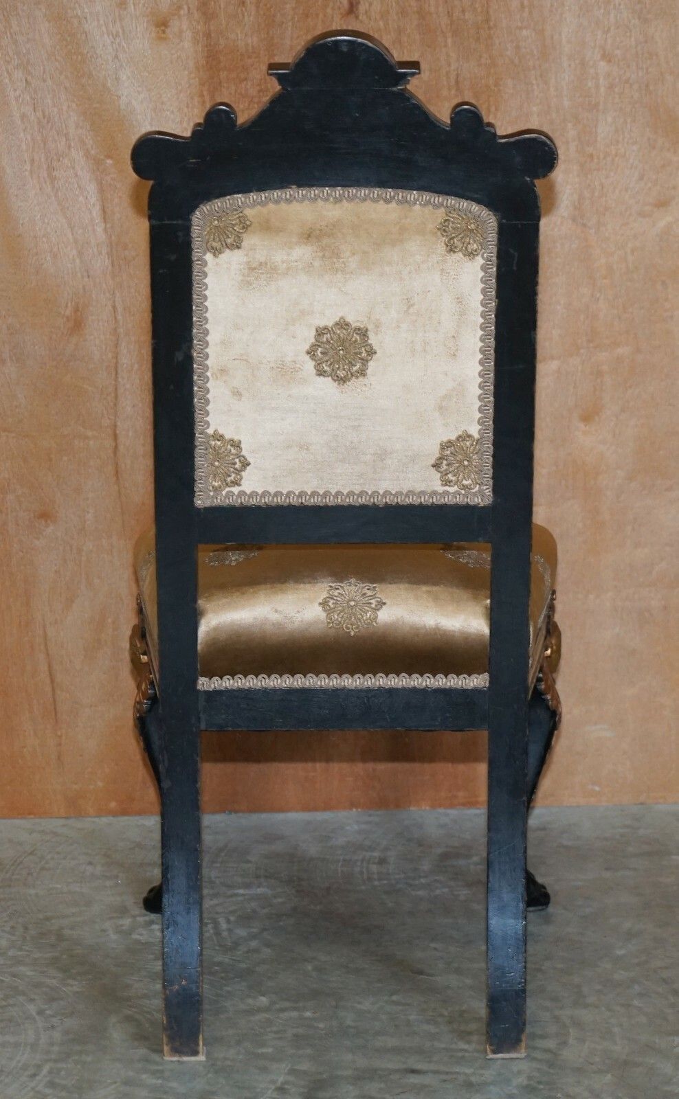 photo for sale Four Restored Antique Victorian Heavily Carved Ebonised Gold Gilt Dining Chairs