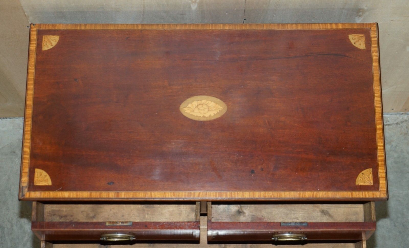 Antique Sheraton Revival F.Thomas Halesowen Chest Of Drawers Mahogany Satinwood photo vintage