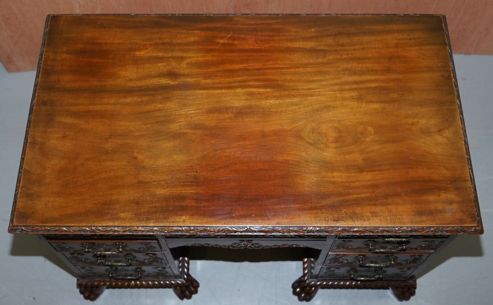 Sublime Hand Carved From Top To Bottom Antique Victorian 1850 Knee Hole Desk photo Furniture