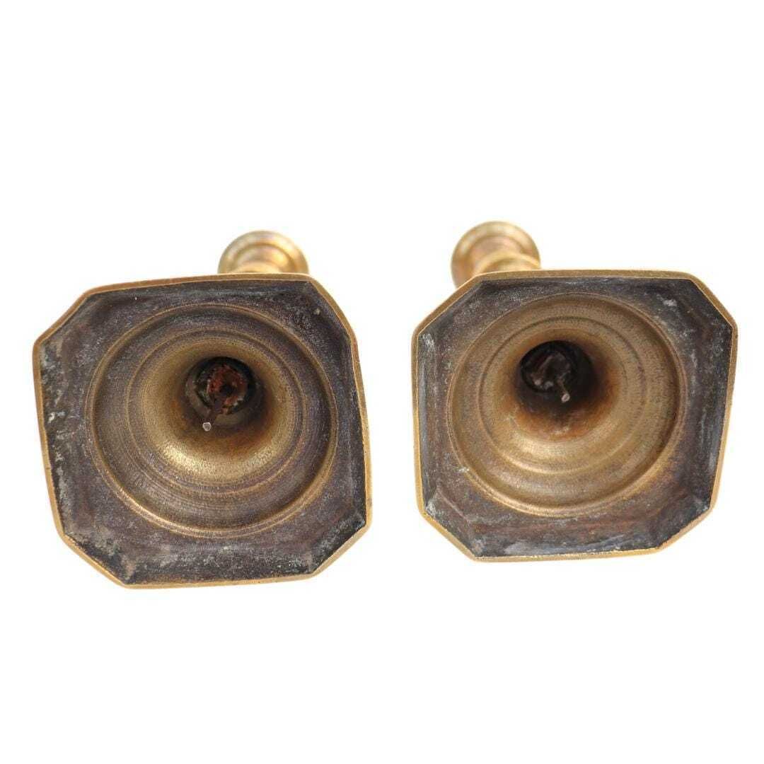 Large And Chunky Pair Of Victorian Brass Candlesticks Pair H 10.7'' photo vinterior