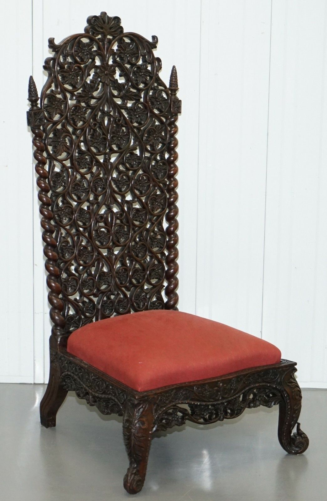 Rare Circa 1880 Burmese Solid Rosewood Hand Carved Floral Chair High Back Ornate photo furniture