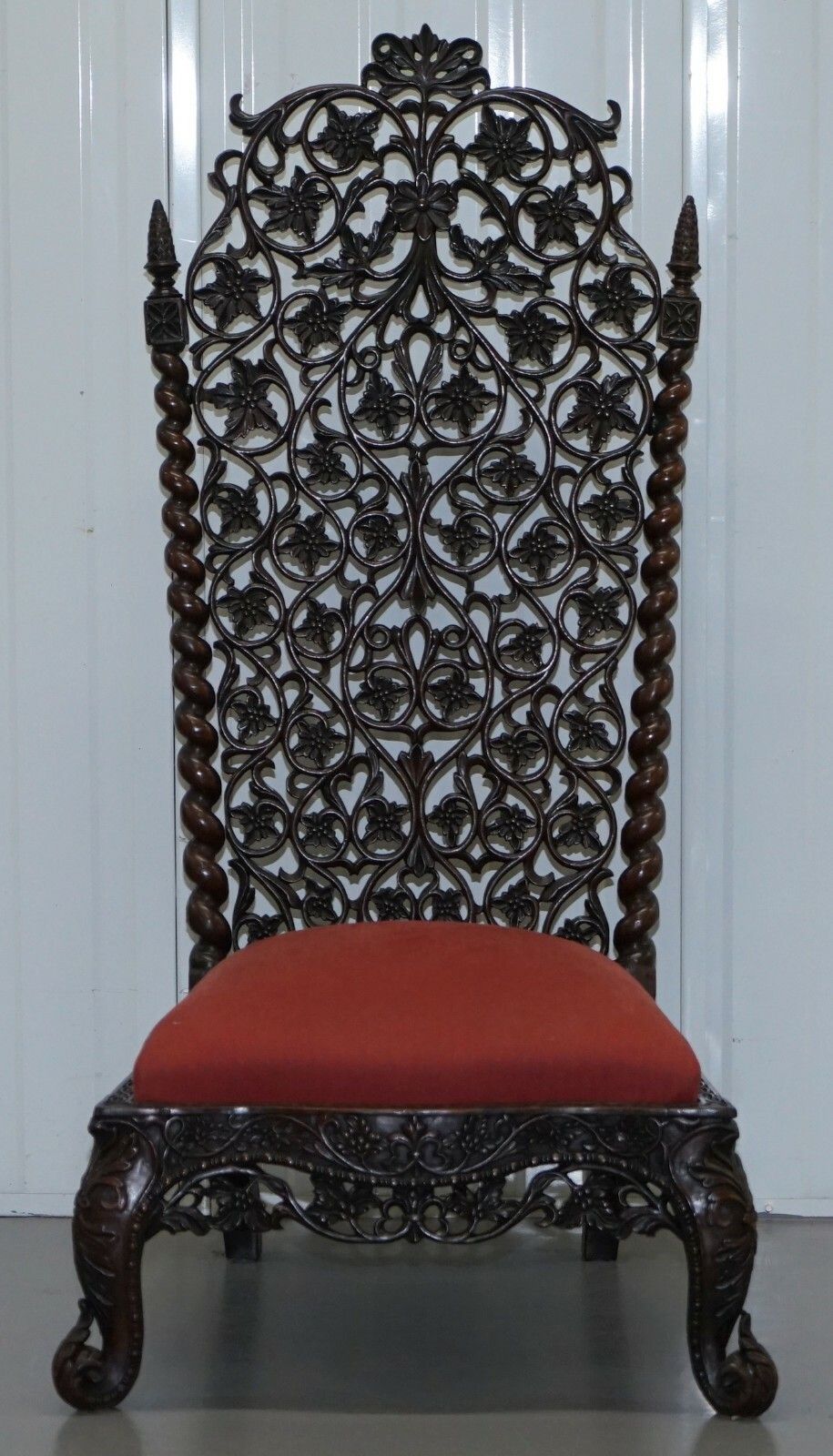 Rare Circa 1880 Burmese Solid Rosewood Hand Carved Floral Chair High Back Ornate photo for sale