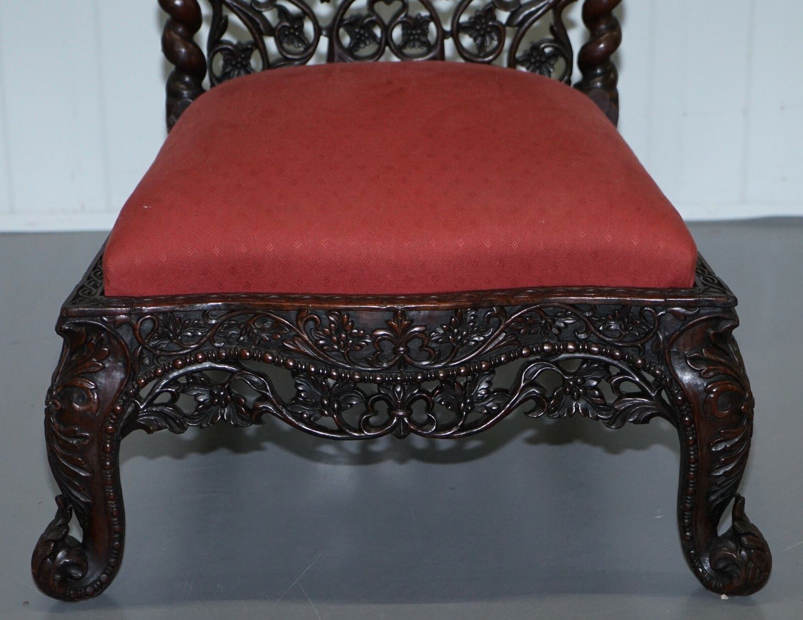 Rare Circa 1880 Burmese Solid Rosewood Hand Carved Floral Chair High Back Ornate photo vintage