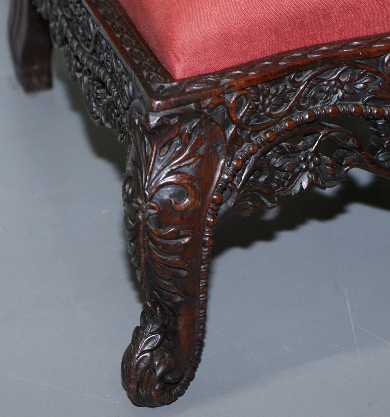 photo furniture Rare Circa 1880 Burmese Solid Rosewood Hand Carved Floral Chair High Back Ornate