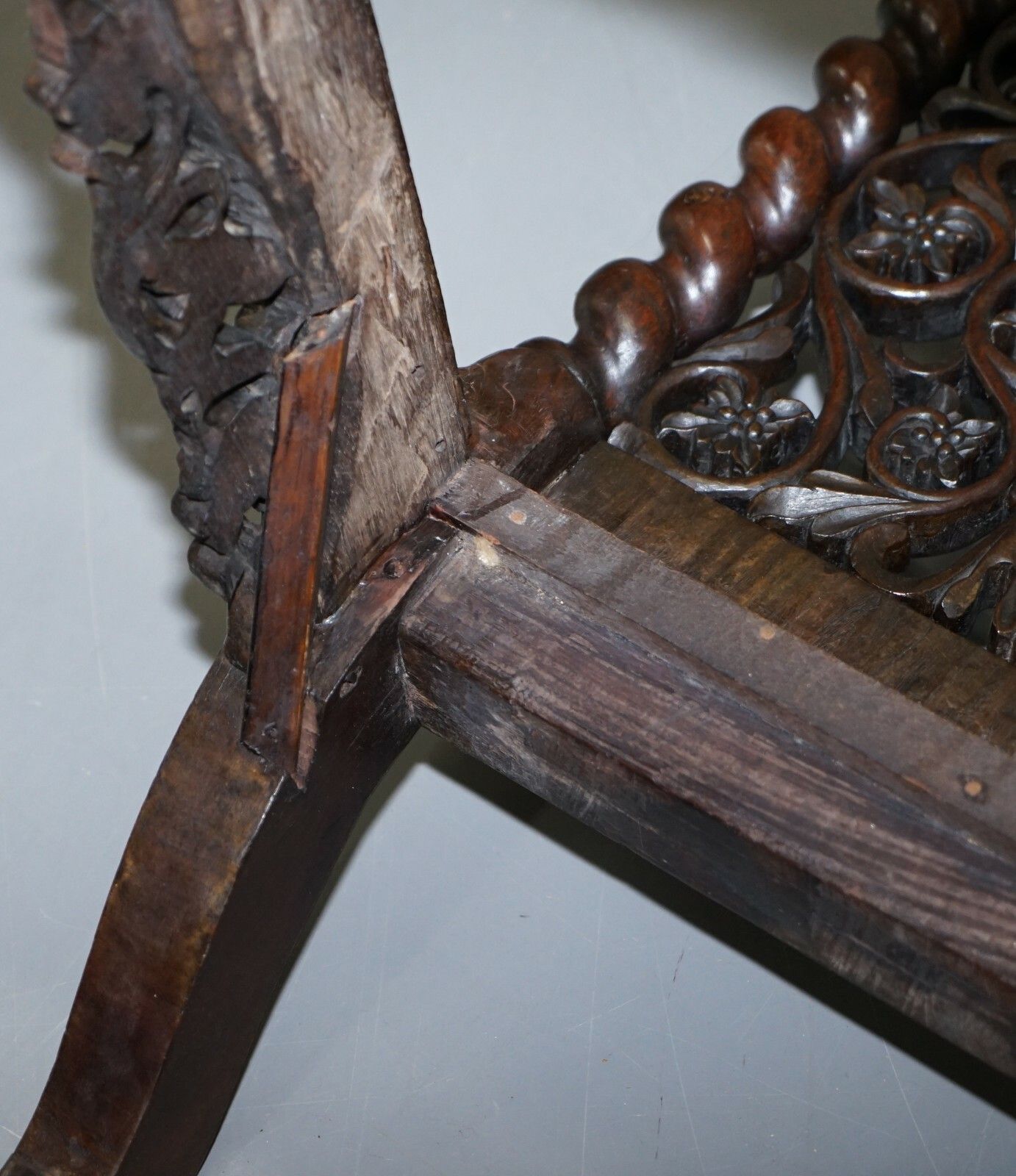 2750.0 Rare Circa 1880 Burmese Solid Rosewood Hand Carved Floral Chair High Back Ornate photo