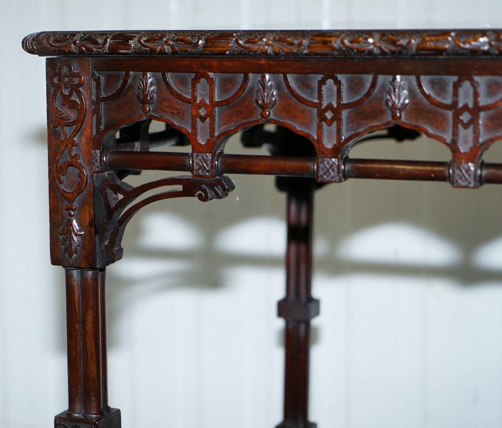 Rare 19th Century Thomas Chippendale Clustered Column Leg Silver Tea Side Table photo vintage