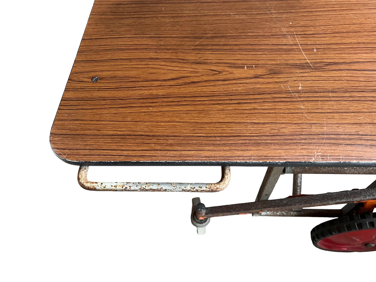 Rare Mid Century Industrial Utility Cart With Formica Top & Red Wheels photo 425.0
