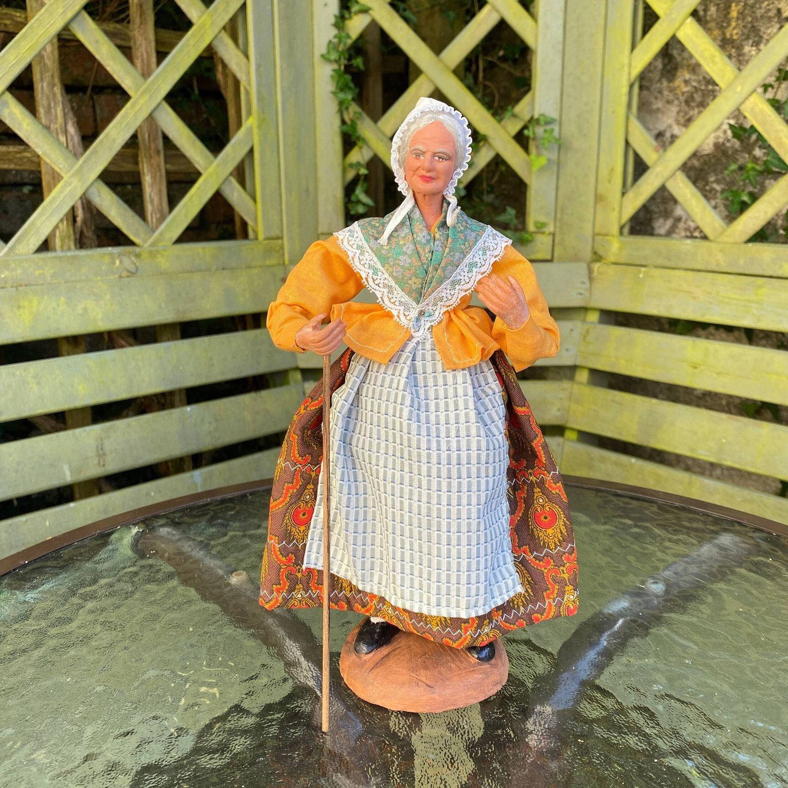 Vintage French Provençal Santon Doll: Beautifully Detailed Wise Woman With Stick