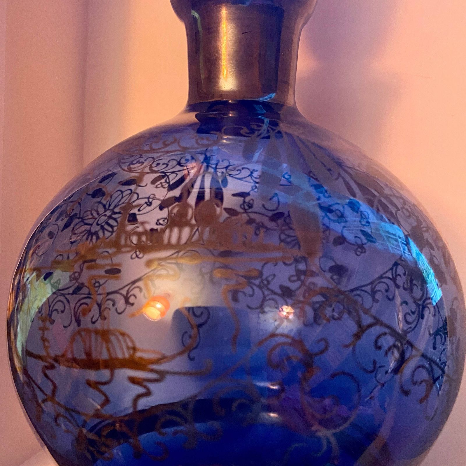 Eye Catching Cobalt Blue & Silver Venetian Glass Decanter With Liqueur/Shot Glasses photo 75.0