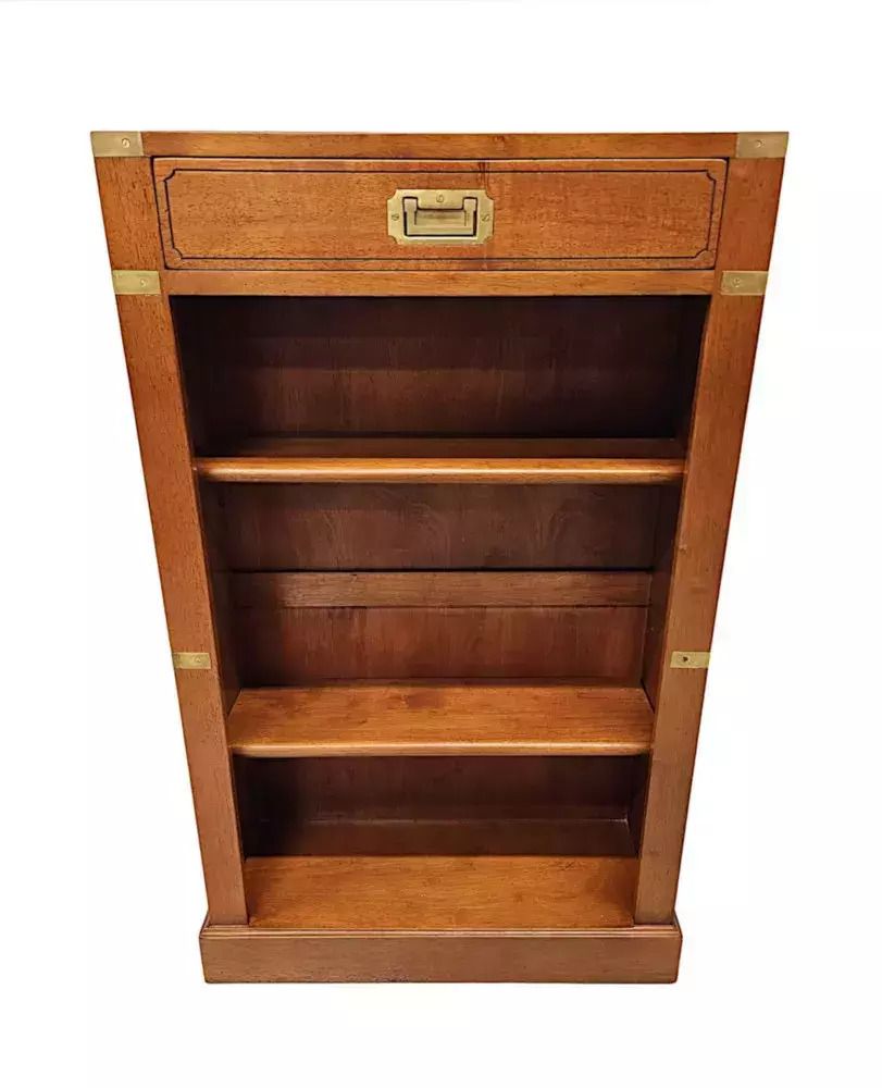 A Gorgeous Hand Made Brass Mounted Campaign Style Open Bookcase photo furniture