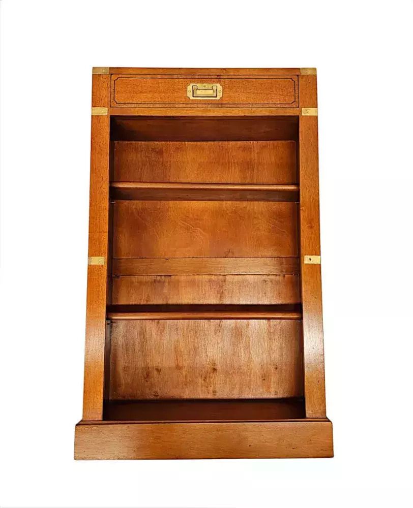 A Gorgeous Hand Made Brass Mounted Campaign Style Open Bookcase photo vintage
