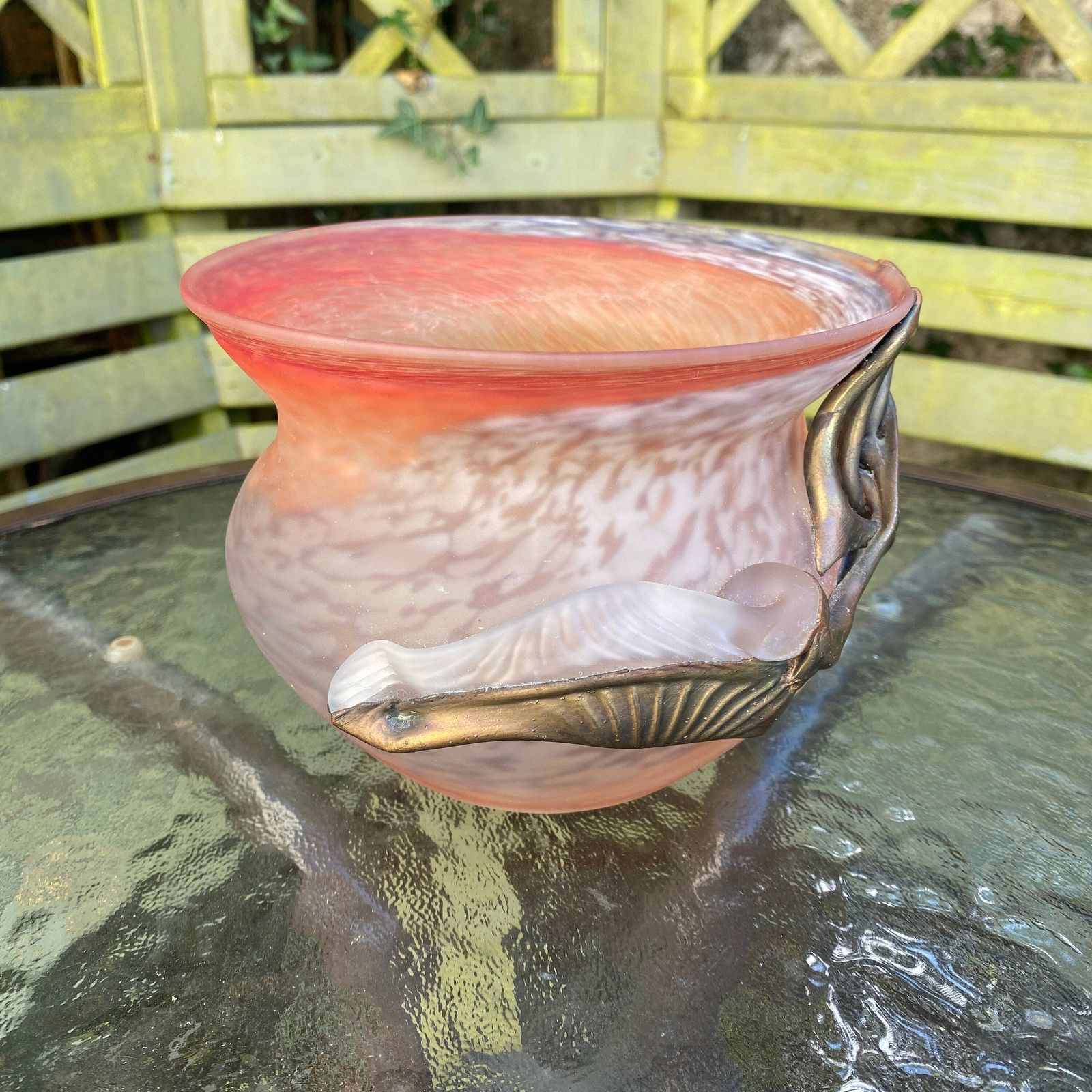Stunning Filip Ravert Art Glass Vase With Copper/Bronze Organic Overlay photo buy